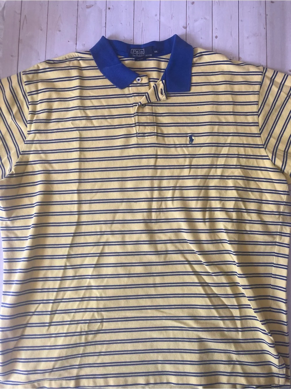 Polo Ralph Lauren Mens XXL Yellow Blue Stripe Polo Shirt Custom Fit Short Sleeve